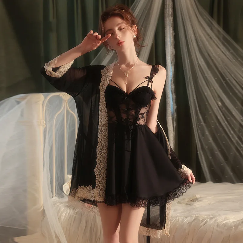 Female Chiffon Nighty Robe Set Four Seasons Homewear Lace Bathrobe Nightgown Two Piece Set Outerwear Loungewear
Female Chiffon Nighty Robe Set Four Seasons Homewear Lace Bathrobe Nightgown Two Piece Set Outerwear Loungewear