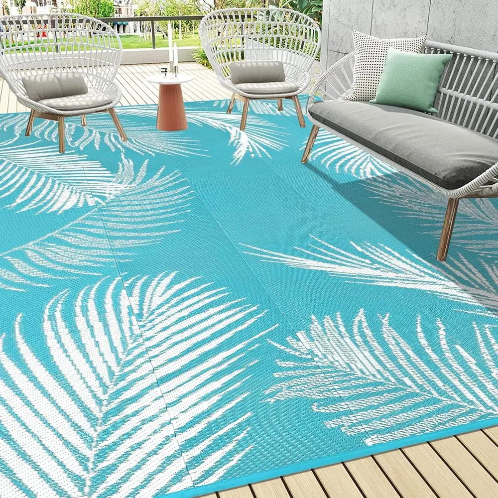 Reversible Plastic Outdoor Rug, 9x12, Suitable for Patio, Camping, RV, Deck, and More, in Lea Teal
Reversible Plastic Outdoor Rug, 9x12, Suitable for Patio, Camping, RV, Deck, and More, in Lea Teal