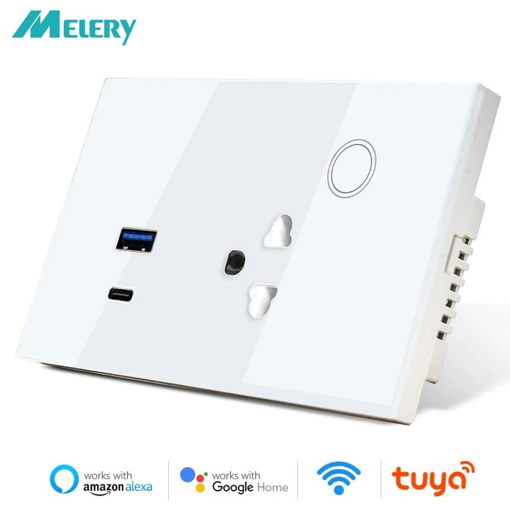 Melery WIFI Smart Tuya США, Таїланд Розетка Розетка Сенсорна скляна панель USB Type-C PD 30W Голосове дистанційне керування Alexa Google Home
Melery WIFI Smart Tuya США, Таїланд Розетка Розетка Сенсорна скляна панель USB Type-C PD 30W Голосове дистанційне керування Alexa Google Home