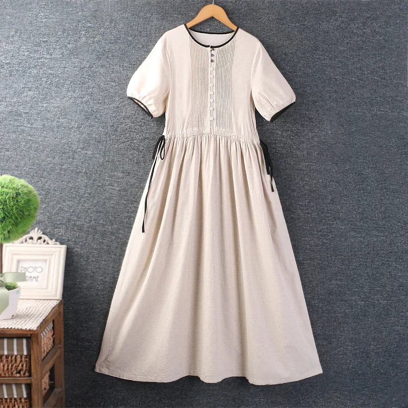 Summer Sweet Mori Girl Pleated Cotton Linen Dress Women O-Neck Short Sleeve Casual Loose Pockets A-line Dresses
Summer Sweet Mori Girl Pleated Cotton Linen Dress Women O-Neck Short Sleeve Casual Loose Pockets A-line Dresses