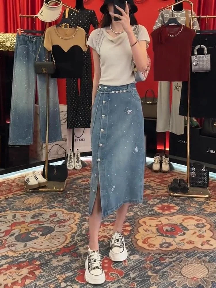 iny Rhinestone Embellied A-Line Straight Denim Skirt Women's High Waist Cotton Polyester Blend Autumn New Design
iny Rhinestone Embellied A-Line Straight Denim Skirt Women's High Waist Cotton Polyester Blend Autumn New Design