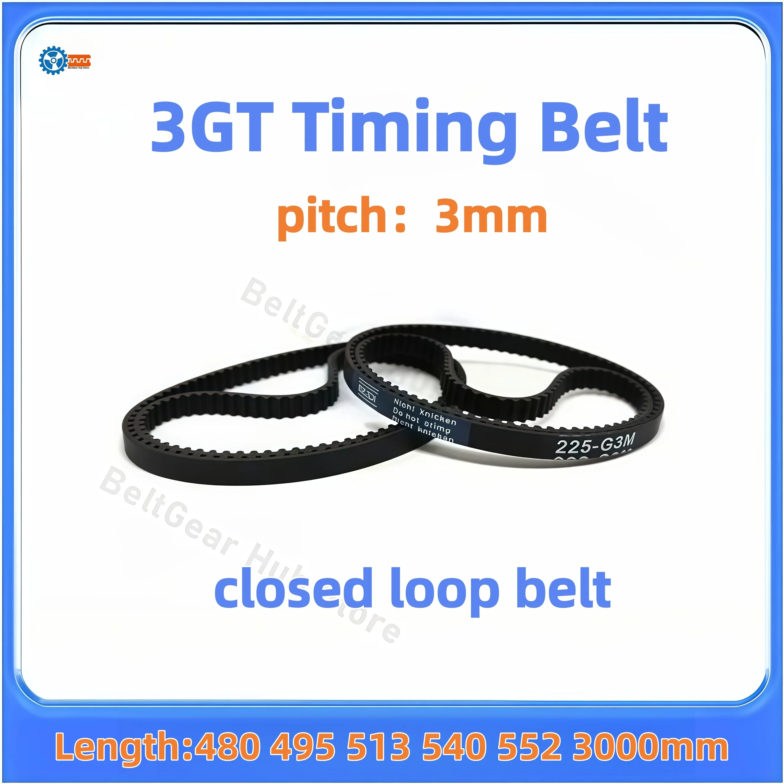 3GT Rubber Synchronous Timing Belt Closed Loop 480 495 513 540 552 3000mm 6/10/15/20mm GT3-495 GT3-540 GT3-3000
3GT Rubber Synchronous Timing Belt Closed Loop 480 495 513 540 552 3000mm 6/10/15/20mm GT3-495 GT3-540 GT3-3000