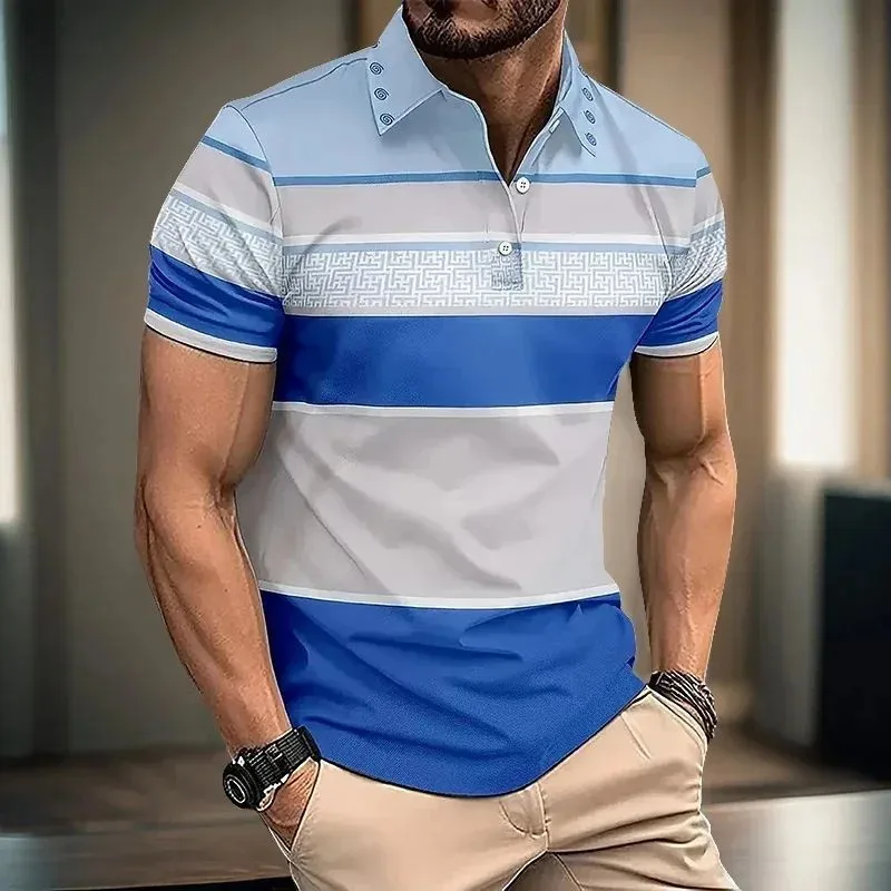 The new men's short-sleeved POLO shirt for summer 2025 is casual fashionable and soft with 3D striped pattern printing
The new men's short-sleeved POLO shirt for summer 2025 is casual fashionable and soft with 3D striped pattern printing
