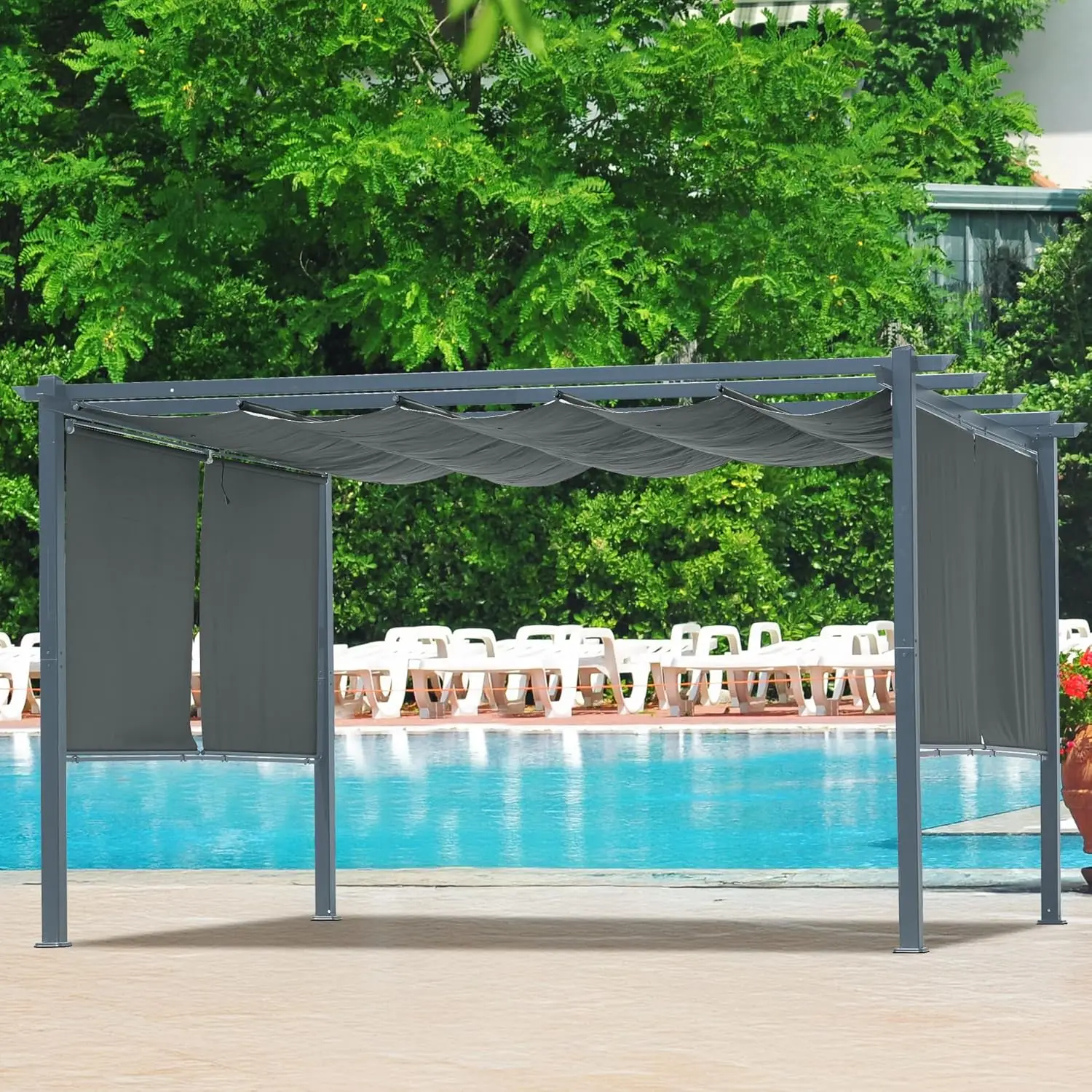 10 x 13 ft Outdoor Pergola with Retractable Shade Canopy, Matte Aluminum Frame, 4 Roller Shade Curtains, Grape Trellis for Patio
10 x 13 ft Outdoor Pergola with Retractable Shade Canopy, Matte Aluminum Frame, 4 Roller Shade Curtains, Grape Trellis for Patio