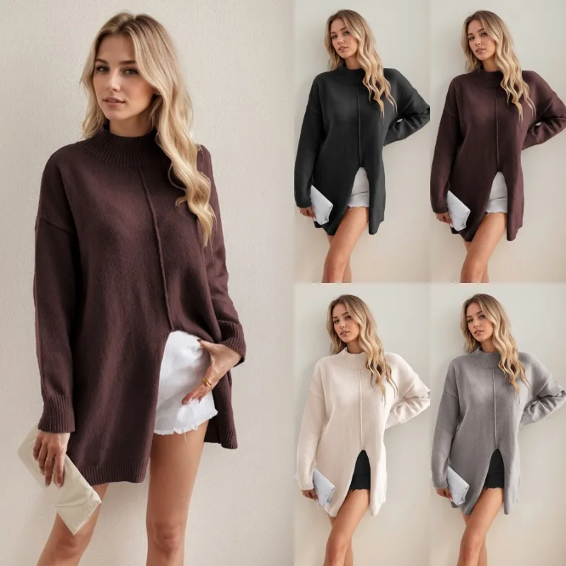 Women's Split Knit Short Skirt Long Sweater Elegant Office Uniform Solid Color Loose Half High Neck Pullover Knitted Sweater
Women's Split Knit Short Skirt Long Sweater Elegant Office Uniform Solid Color Loose Half High Neck Pullover Knitted Sweater