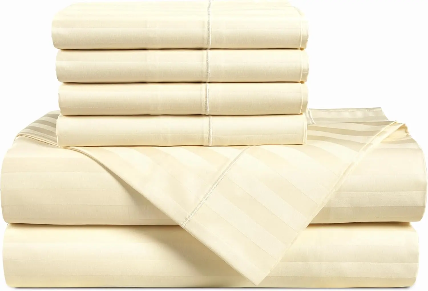 6-Piece King Size Egyptian Cotton Sheets Set - Damask Stripe Sateen Weave - 15" Deep Pockets - Ivory
6-Piece King Size Egyptian Cotton Sheets Set - Damask Stripe Sateen Weave - 15" Deep Pockets - Ivory