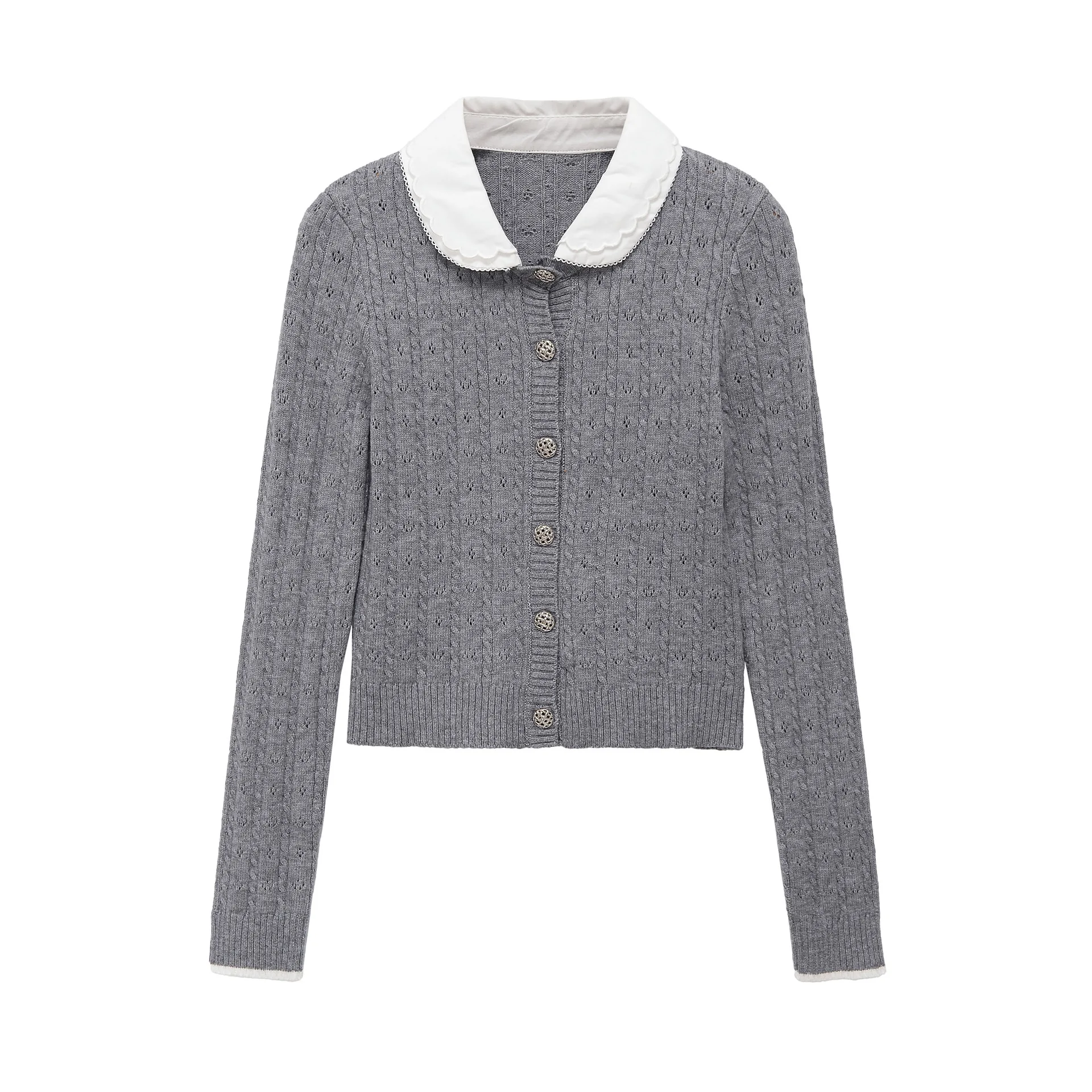 Sweet autumn and winter new embroidered collar twist knitted sweater cardigan top contrasting color sweater jacket
Sweet autumn and winter new embroidered collar twist knitted sweater cardigan top contrasting color sweater jacket