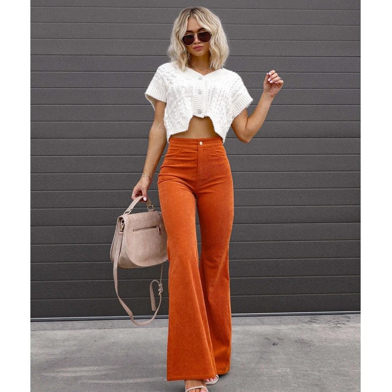 Women's Pants Trousers Spring and Autumn Solid Color Slim High Waist Pants Women's Casual Button Zipper Corduroy Flared Pants
Women's Pants Trousers Spring and Autumn Solid Color Slim High Waist Pants Women's Casual Button Zipper Corduroy Flared Pants
