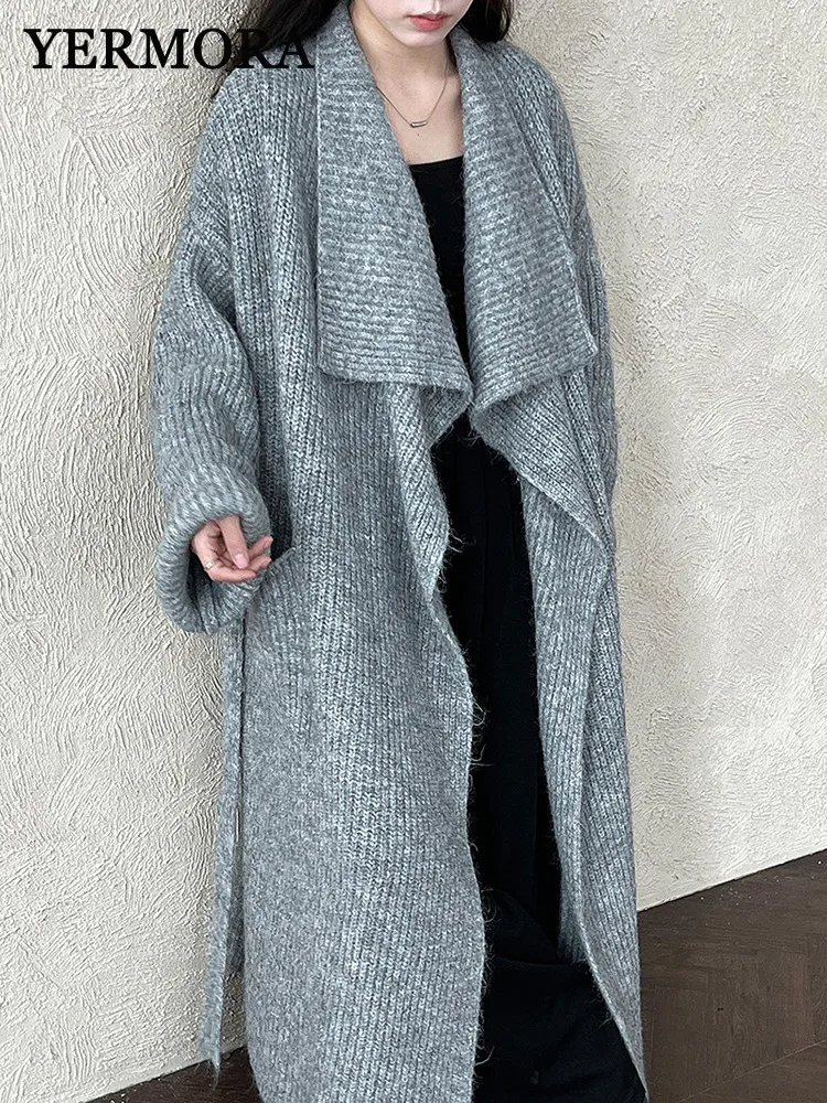 YERMORA Women's Gray Belt Knitting Casual Long Cardigan Lapel Long Sleeve Loose New Sweater Fashion Tide Autumn Winter 2025
YERMORA Women's Gray Belt Knitting Casual Long Cardigan Lapel Long Sleeve Loose New Sweater Fashion Tide Autumn Winter 2025