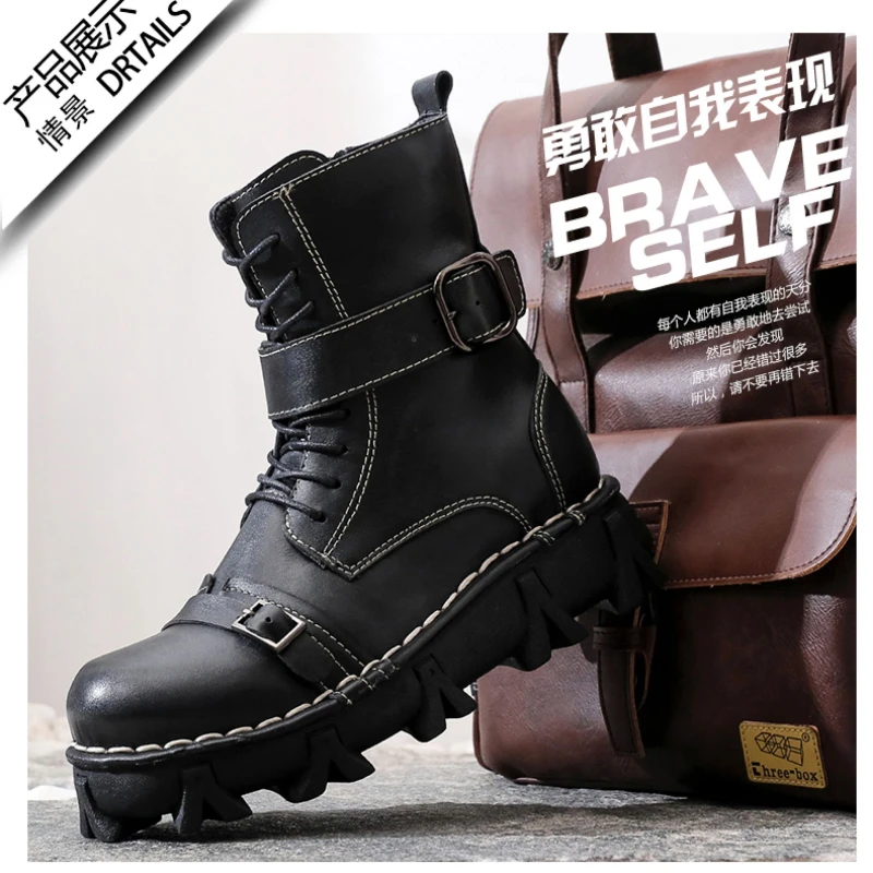 Fashion Men's Genuine Leather Motorcycle Boots Goth Punk Western Cowboy Boots Buckle Strap Mid-calf Riding Boots Platform
Fashion Men's Genuine Leather Motorcycle Boots Goth Punk Western Cowboy Boots Buckle Strap Mid-calf Riding Boots Platform