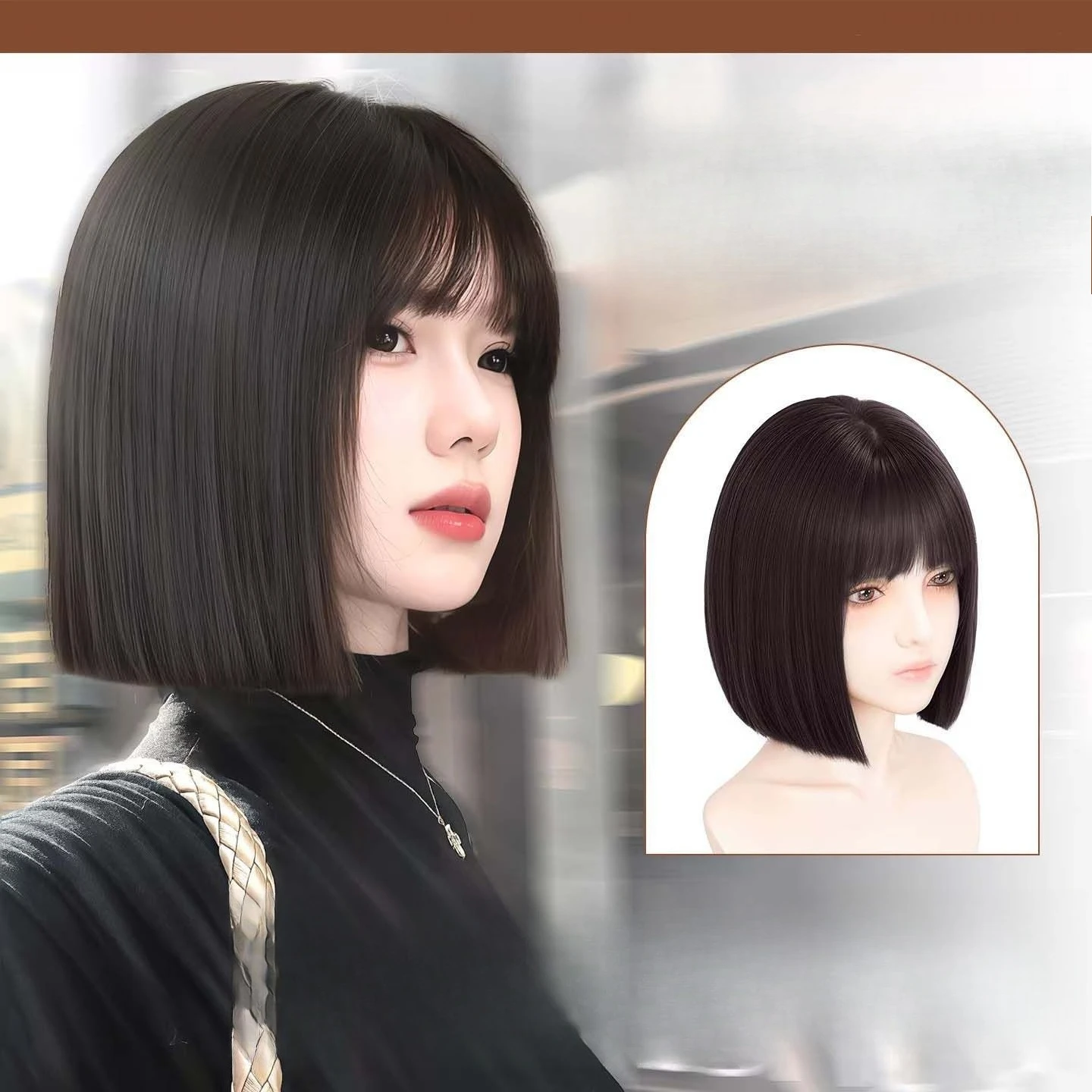 Full-head synthetic wig for women, Korean-style short bob wig with a clean-cut silhouette, realistic hair, daily wear full wig
Full-head synthetic wig for women, Korean-style short bob wig with a clean-cut silhouette, realistic hair, daily wear full wig