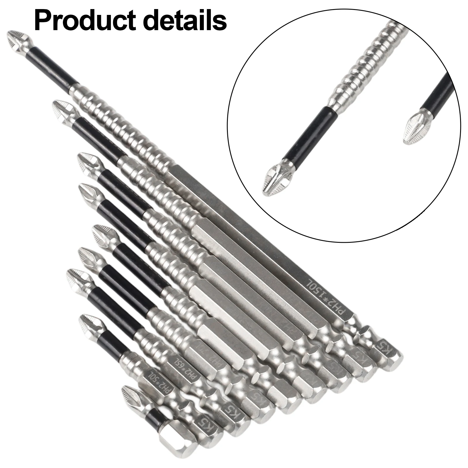 9PCS 25-150mm Screwdriver Bit Alloy Steel Cross Magnetic Screwdriver Bit Anti-Slip Long Drill Bit PH2 For K5 Double-slot Design
9PCS 25-150mm Screwdriver Bit Alloy Steel Cross Magnetic Screwdriver Bit Anti-Slip Long Drill Bit PH2 For K5 Double-slot Design