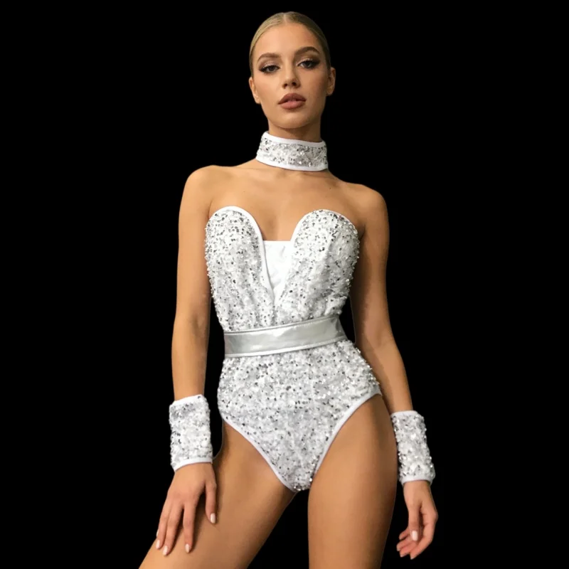 Sexy Low Chest Silver Sequin Bodysuit Tights Nightclub Bar Stage Performance Clothes Bar DJ Dancer Team Show Gogo Dance Costume
Sexy Low Chest Silver Sequin Bodysuit Tights Nightclub Bar Stage Performance Clothes Bar DJ Dancer Team Show Gogo Dance Costume