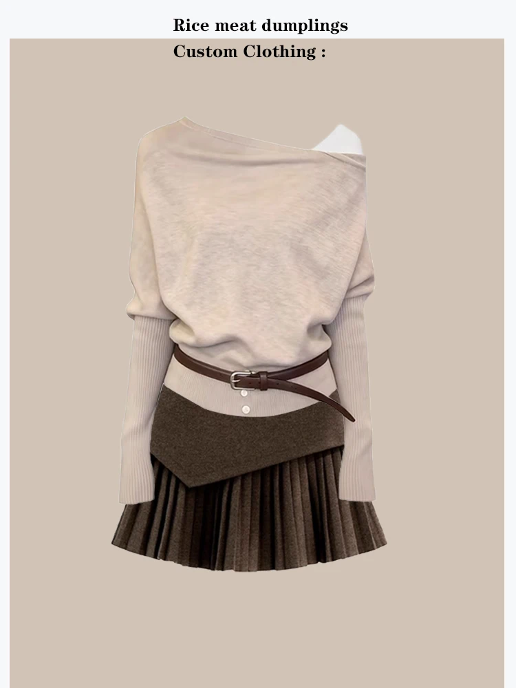 Korean Style High Waist Shoulder Slanting Two-Piece Set Fashionable Atmosphere Long Sleeve Knitted Top And Short Skirt Ensemble
Korean Style High Waist Shoulder Slanting Two-Piece Set Fashionable Atmosphere Long Sleeve Knitted Top And Short Skirt Ensemble