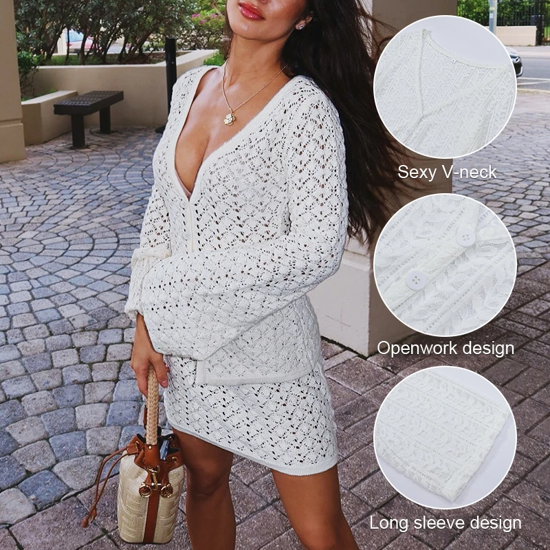 Women's Sexy Vacation Boho Hollowed Out Two-Piece Set New V-Neck Long-Sleeved Blouse Tops Mini Skirt Summer Suit
Women's Sexy Vacation Boho Hollowed Out Two-Piece Set New V-Neck Long-Sleeved Blouse Tops Mini Skirt Summer Suit