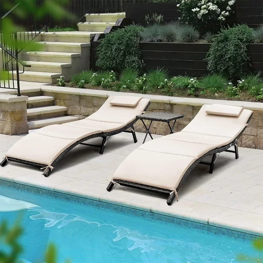3 Pcs Patio Chaise Lounge Chair Sets, Outdoor Beach Pool PE Rattan Reclining Chair with Folding Table and Cushion, Chaise Lounge
3 Pcs Patio Chaise Lounge Chair Sets, Outdoor Beach Pool PE Rattan Reclining Chair with Folding Table and Cushion, Chaise Lounge