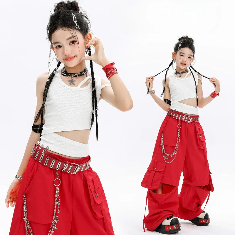 Girls Hip Hop Street Dance Clothing K-pop Stage Outfits Jazz Dance Clothes White Ripped Vest Baggy Pants Group Party Rave Sets
Girls Hip Hop Street Dance Clothing K-pop Stage Outfits Jazz Dance Clothes White Ripped Vest Baggy Pants Group Party Rave Sets