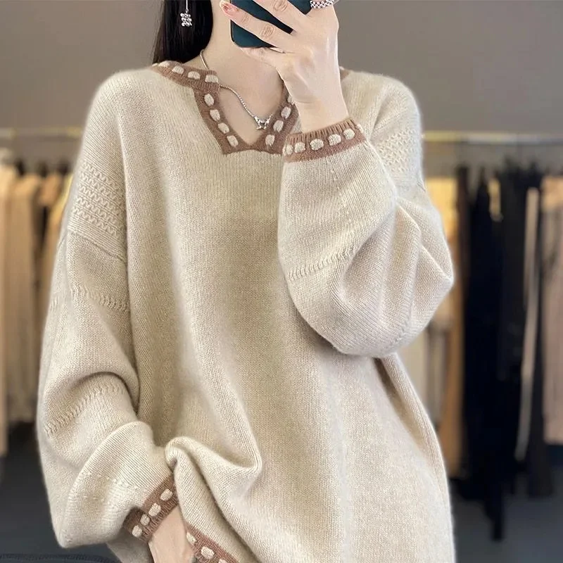 Women Knit Sweater New Korean Loose Pullover Autumn/Winter Fashion Knitted Sweater Ladies V-neck knitted Top Plus Size
Women Knit Sweater New Korean Loose Pullover Autumn/Winter Fashion Knitted Sweater Ladies V-neck knitted Top Plus Size
