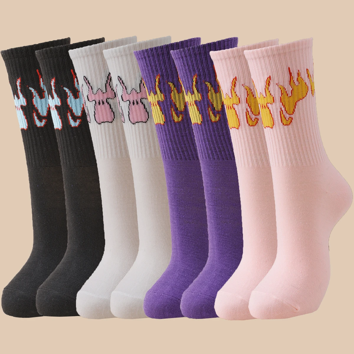 4 Pairs Of Unisex Seasonal Casual Socks With Flame Patterns, Versatile, Soft, Comfortable, And Stylish For Both Men And Women
4 Pairs Of Unisex Seasonal Casual Socks With Flame Patterns, Versatile, Soft, Comfortable, And Stylish For Both Men And Women