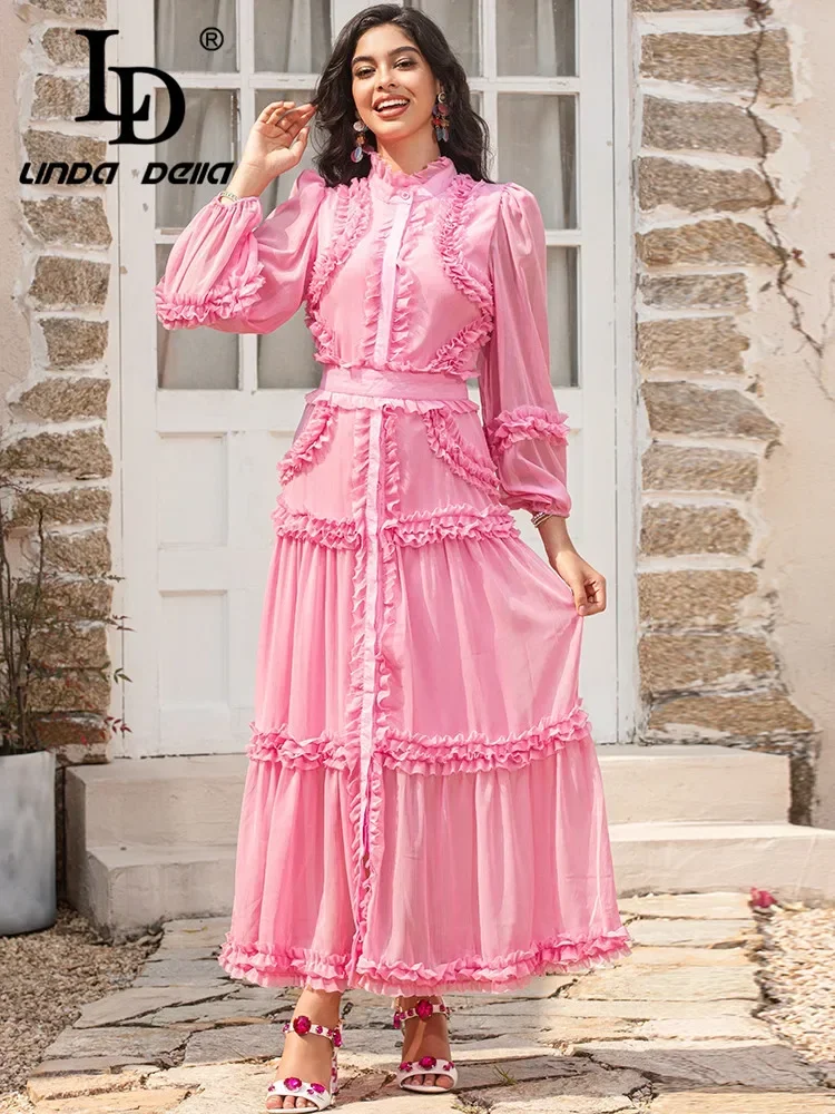 LD LINDA DELLA New Fashion Runway Summer Dress Women Lantern sleeve Pleated ruffles Belted Pink Party Midi Dresses
LD LINDA DELLA New Fashion Runway Summer Dress Women Lantern sleeve Pleated ruffles Belted Pink Party Midi Dresses