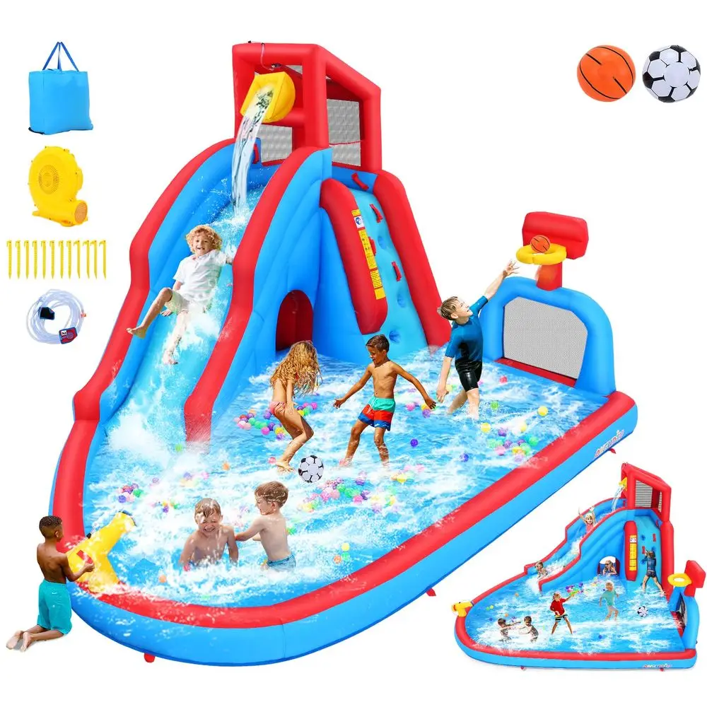 Water Slide, 8in1 Waterpark with Tunnel, Soccer Goal amp Basketball Hoop, 14.2x10.7x8.9FT w Long Slide, Pouring Basin, Water Ca
Water Slide, 8in1 Waterpark with Tunnel, Soccer Goal amp Basketball Hoop, 14.2x10.7x8.9FT w Long Slide, Pouring Basin, Water Ca
