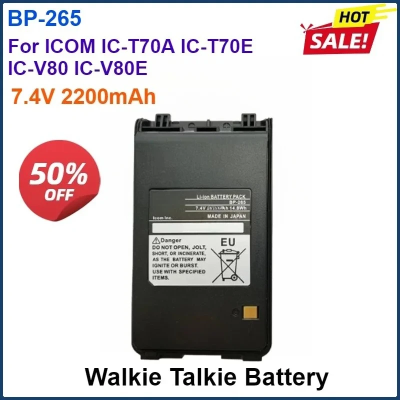 7.4V 2200mAh Upgraded BP-265 Li-Ion Battery Support Type-C Charging For ICOM IC-T70A IC-T70E IC-V80 IC-V80E Walkie Talkie BP265
7.4V 2200mAh Upgraded BP-265 Li-Ion Battery Support Type-C Charging For ICOM IC-T70A IC-T70E IC-V80 IC-V80E Walkie Talkie BP265