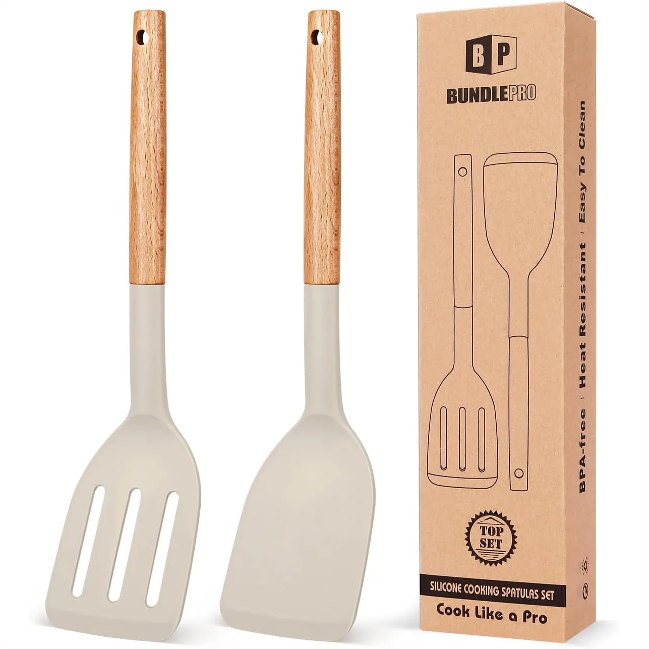 Silicone Cooking Spatula Set, Heat Resistant Solid Turner with Wooden Handle for Frying
Silicone Cooking Spatula Set, Heat Resistant Solid Turner with Wooden Handle for Frying