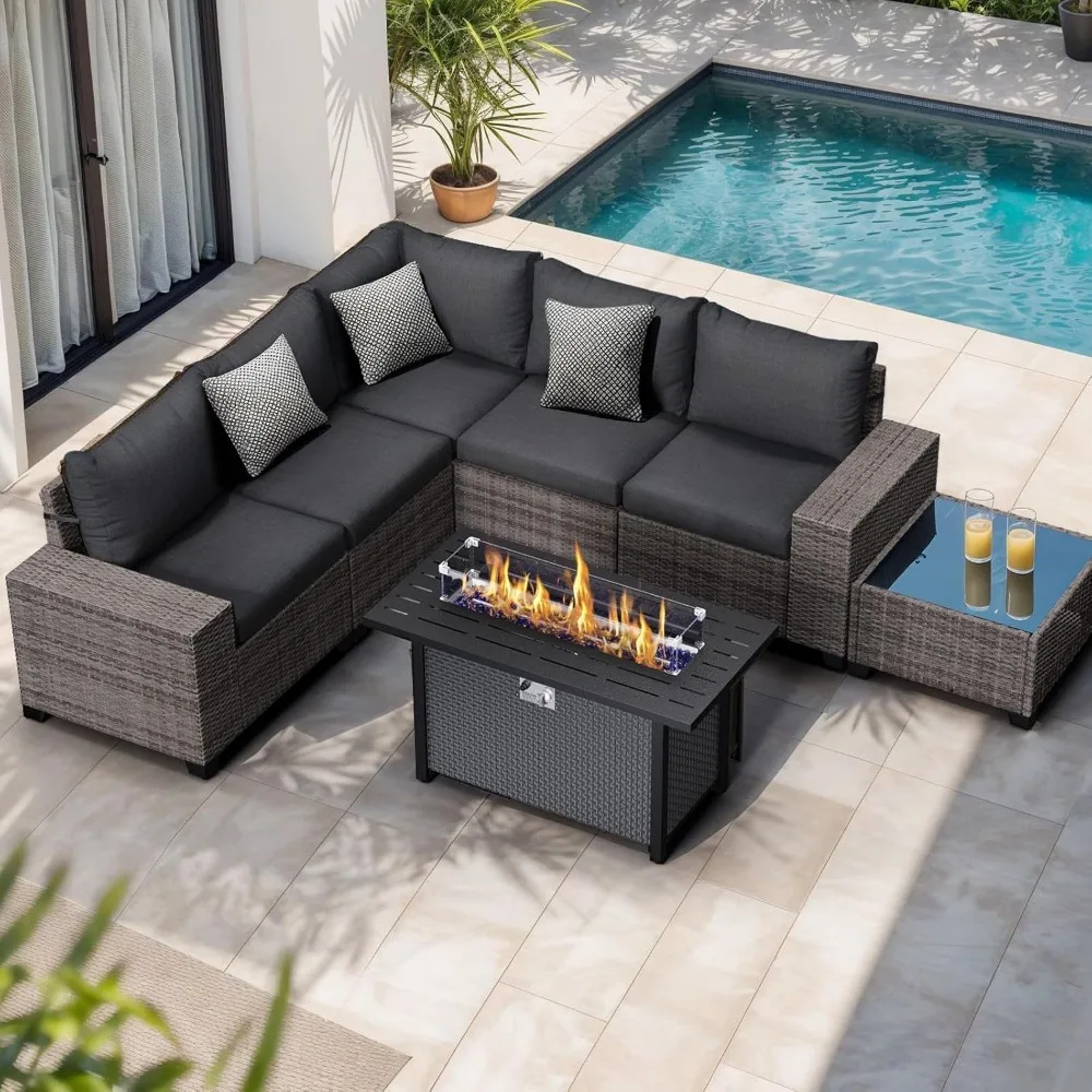 7 Pieces Outdoor Patio Furniture Set with 45” Fire Pit Table, Rattan Patio Sectional Sofa Conversation Set with 50000BTU Propan
7 Pieces Outdoor Patio Furniture Set with 45” Fire Pit Table, Rattan Patio Sectional Sofa Conversation Set with 50000BTU Propan