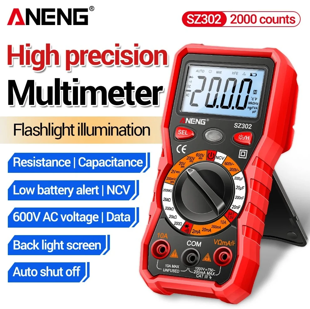 Smart Multimeter Tester ANENG SZ302 Digital AC/DC Voltage Current NCV Detector Resistance Diode Ohm Ammeter Electrician Detectio
Smart Multimeter Tester ANENG SZ302 Digital AC/DC Voltage Current NCV Detector Resistance Diode Ohm Ammeter Electrician Detectio