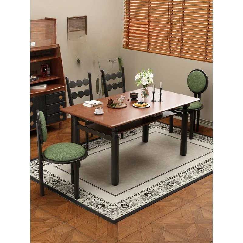 White wax wood grain rectangular dining table and chair combination small apartment household antique solid wood dining table
White wax wood grain rectangular dining table and chair combination small apartment household antique solid wood dining table