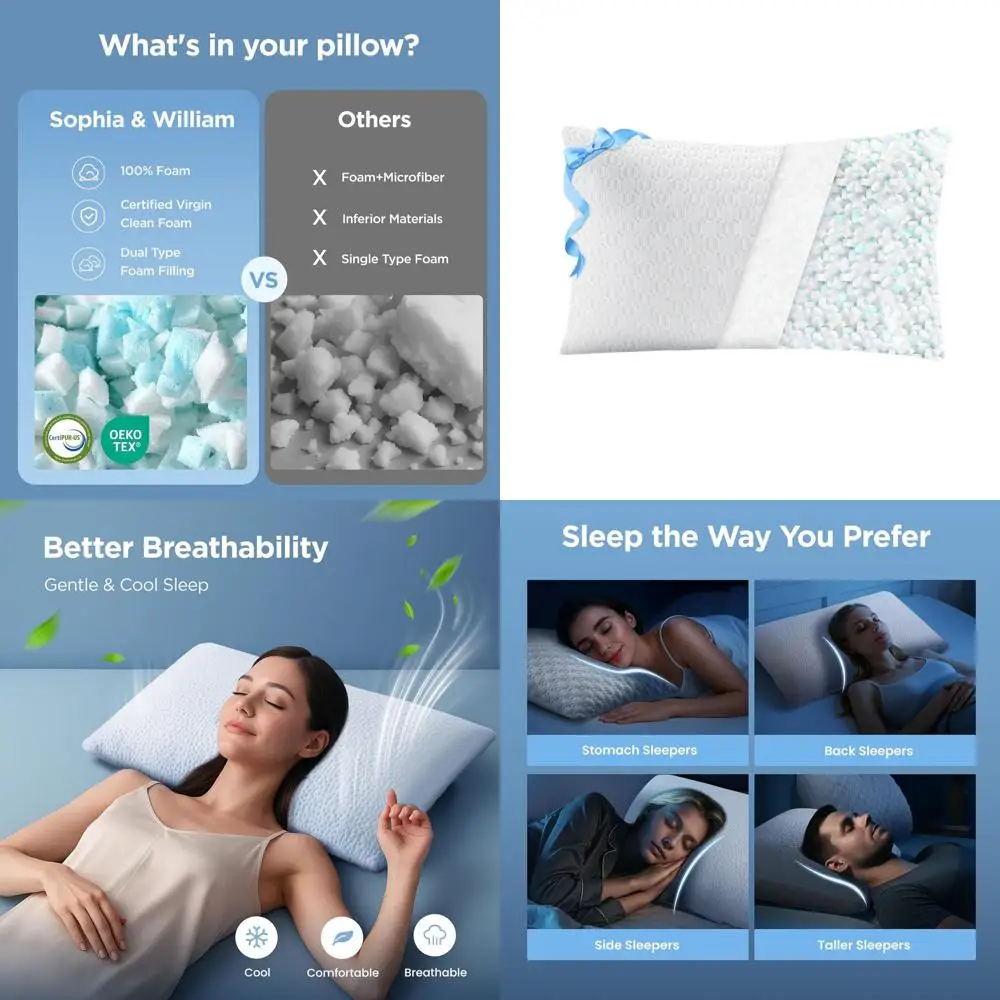 Охлаждающая подушка из пены с эффектом памяти King-Size: регулируемая измельченная опора для сна по бокам, спине и живота.
Охлаждающая подушка из пены с эффектом памяти King-Size: регулируемая измельченная опора для сна по бокам, спине и живота.