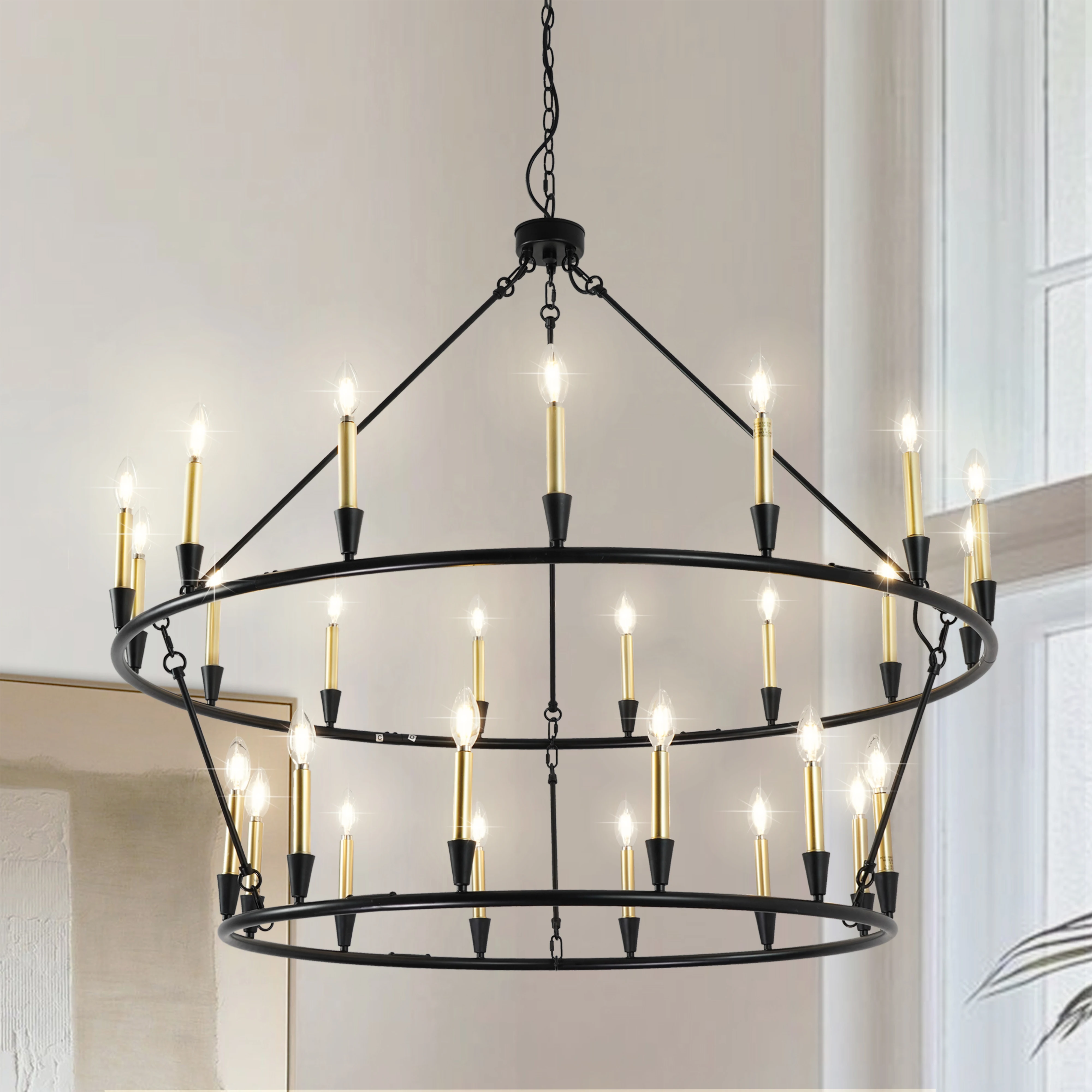 27-Light Wagon Wheel Chandelier Black Iron Round Farmhouse Pendant Light Dining Room Kitchen Foyer Chandeliers Home Decor Lighting Fixture
27-Light Wagon Wheel Chandelier Black Iron Round Farmhouse Pendant Light Dining Room Kitchen Foyer Chandeliers Home Decor Lighting Fixture