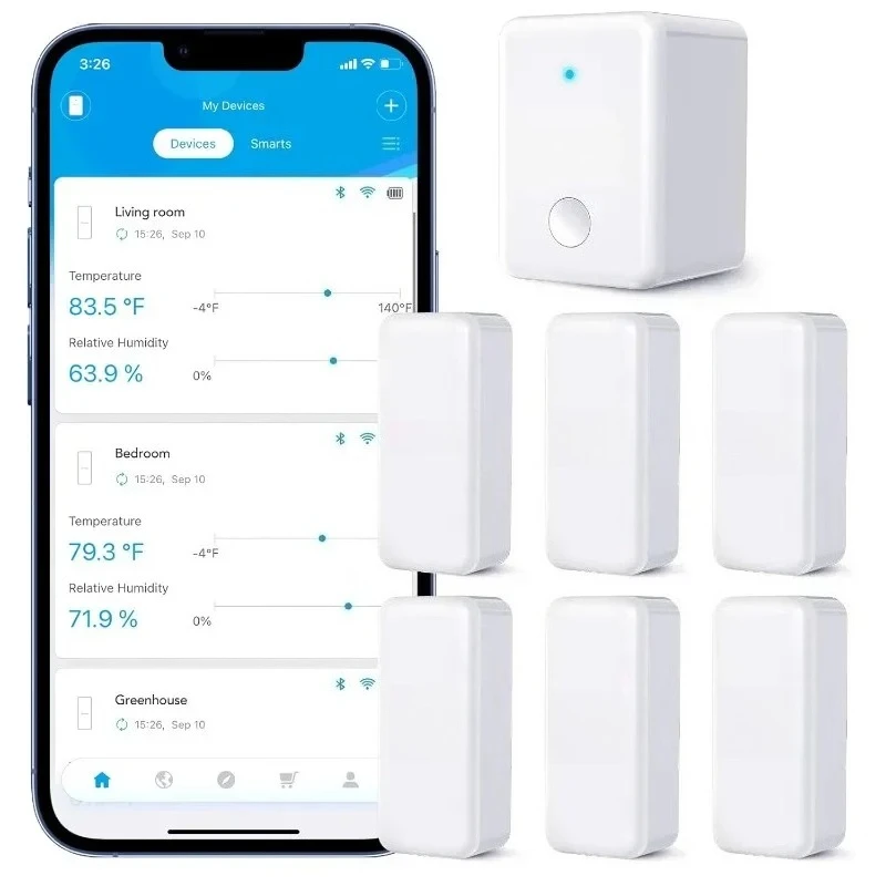 Hygrometer Thermometer 6 Pack H5100, Indoor Wireless Temperature Humidity Sensor Monitor with Remote App Notification
Hygrometer Thermometer 6 Pack H5100, Indoor Wireless Temperature Humidity Sensor Monitor with Remote App Notification