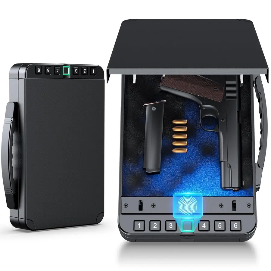 Biometric Gun Safe for Handguns amp Pistols Car Gun Safe with Fingerprint amp Keypad Lock Fits Nightstand, Bedside amp Vehicle U
Biometric Gun Safe for Handguns amp Pistols Car Gun Safe with Fingerprint amp Keypad Lock Fits Nightstand, Bedside amp Vehicle U