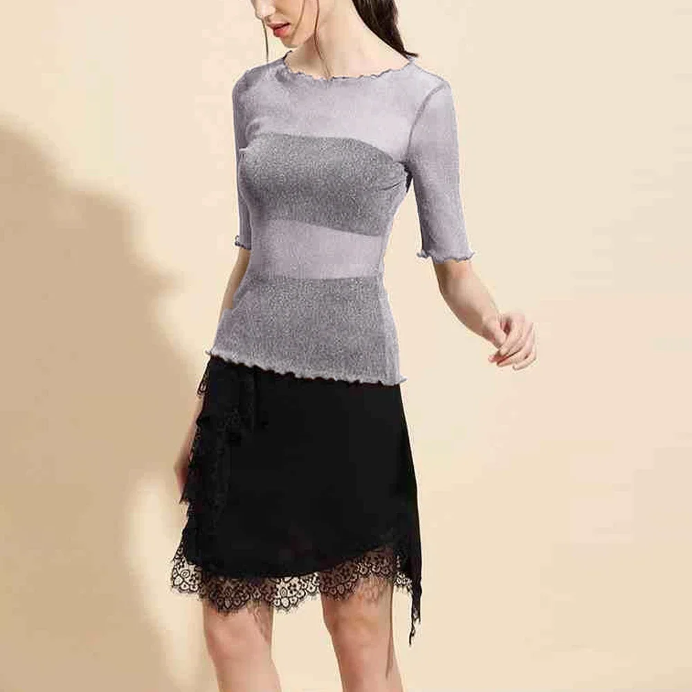 Edible Tree Fungus Elastic T-Shirt Women Spring Summer Silver Shiny Transparent Female Blouses S-2XL O Neck Short Sleeve Shirt
Edible Tree Fungus Elastic T-Shirt Women Spring Summer Silver Shiny Transparent Female Blouses S-2XL O Neck Short Sleeve Shirt