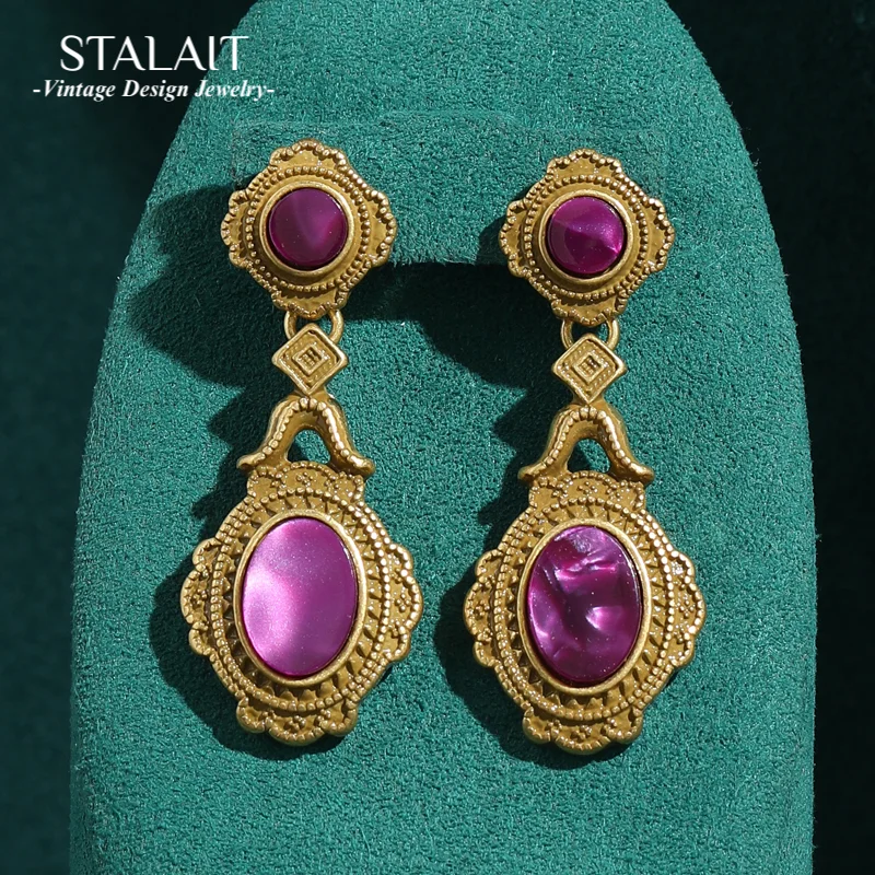 Vintage Purple Drop Earrings Quality Oval Glass Jewelry Designer Woman Gold Color Retro Accessories Palace Style Evening Party
Vintage Purple Drop Earrings Quality Oval Glass Jewelry Designer Woman Gold Color Retro Accessories Palace Style Evening Party