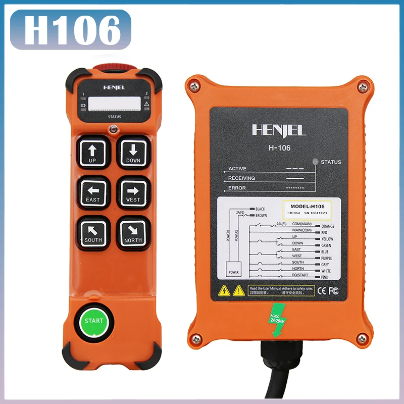 Industrial wireless remote control H106 crane controller 6-key single-speed waterproof AC 110-460V Forklifts Telecontrol
Industrial wireless remote control H106 crane controller 6-key single-speed waterproof AC 110-460V Forklifts Telecontrol