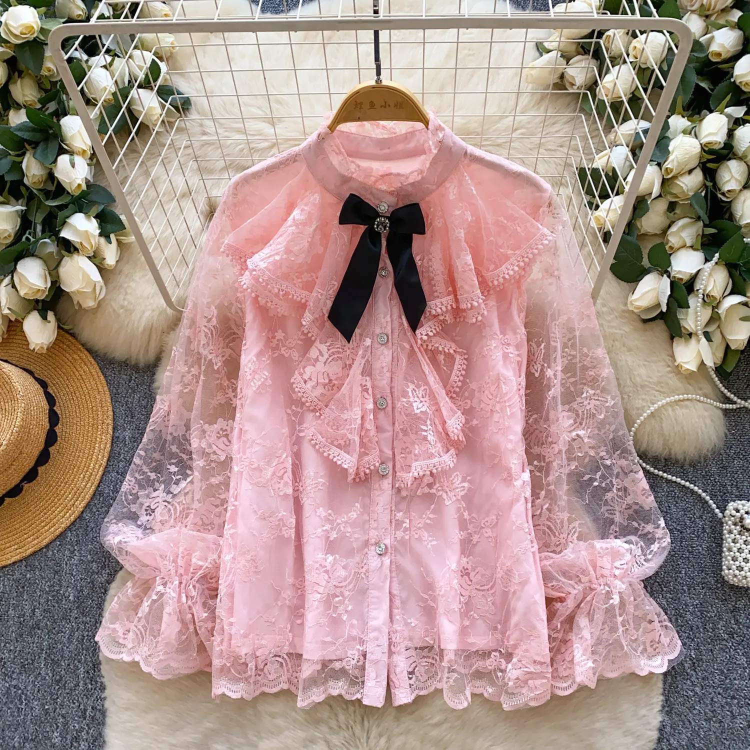 Women Shirt Lace Blouses Ruffle Hem Bow Spliced Round Neck Long Sleeves Single Breasted Loose Casual Office 2026 Spring Autumn
Women Shirt Lace Blouses Ruffle Hem Bow Spliced Round Neck Long Sleeves Single Breasted Loose Casual Office 2026 Spring Autumn