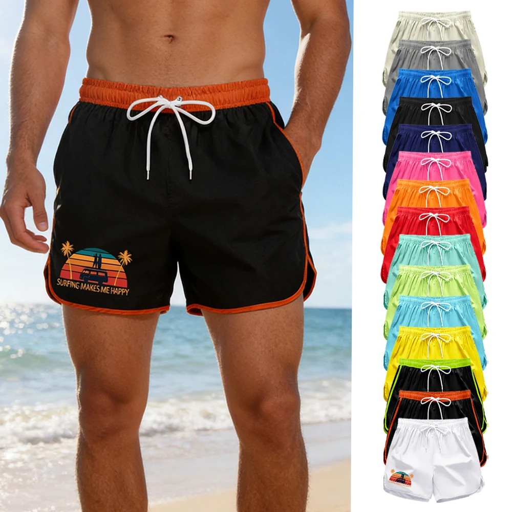 Летние повседневные мужские быстросохнущие шорты для серфинга с принтом "Surfing Makes Me Happy", эластичным поясом на шнурке и карманами, купальные шорты.
Летние повседневные мужские быстросохнущие шорты для серфинга с принтом "Surfing Makes Me Happy", эластичным поясом на шнурке и карманами, купальные шорты.