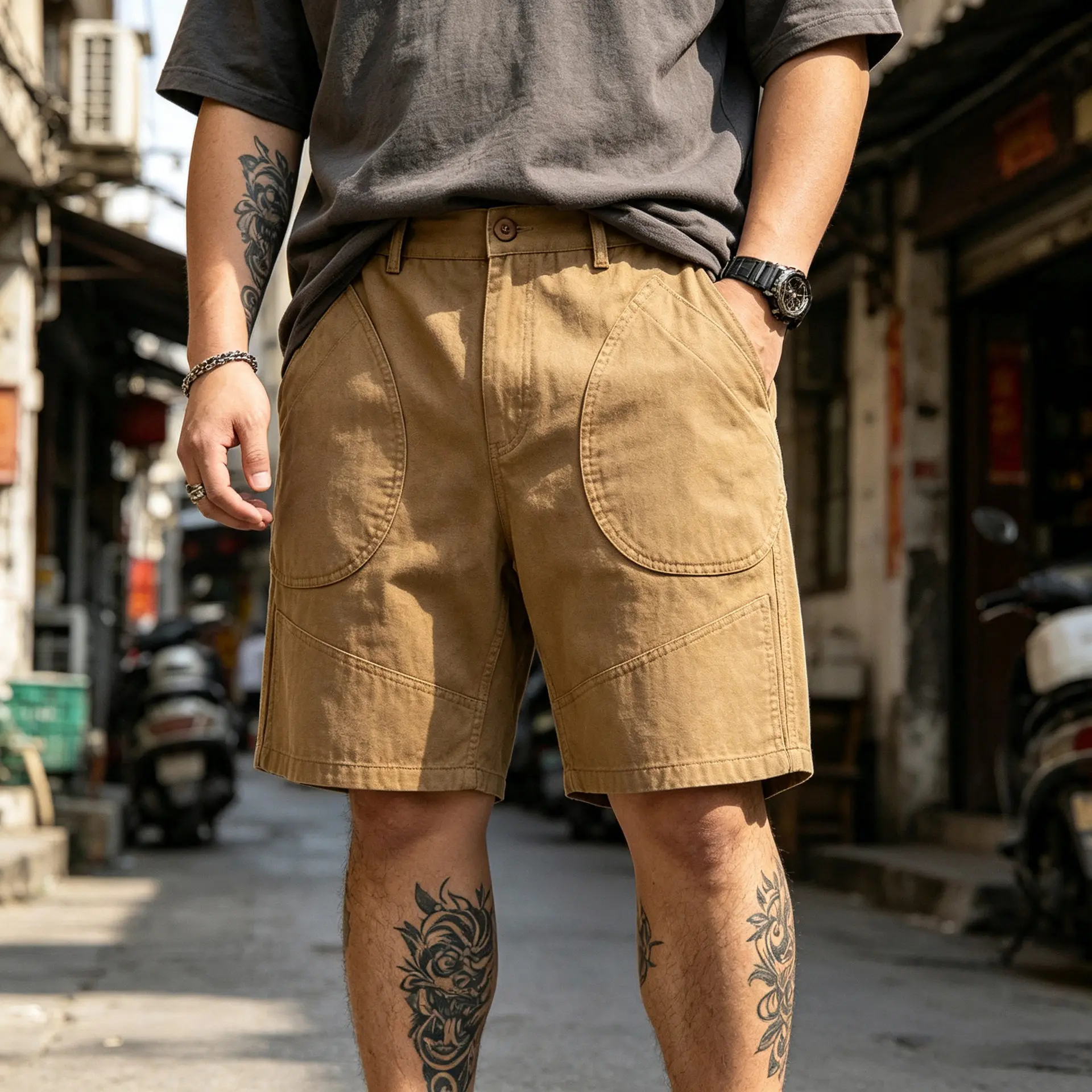 100% Cotton Washed Men's Herringbone HBT Twill N-1D Cargo Shorts American Vintage Summer Mid-Length Casual Workwear Shorts
100% Cotton Washed Men's Herringbone HBT Twill N-1D Cargo Shorts American Vintage Summer Mid-Length Casual Workwear Shorts