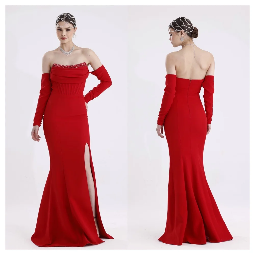 Customized Mermaid Temperament Red Jersey Party Dress Modern Strapless Long Sleeves Party Dress Classic Celebrity Gow
Customized Mermaid Temperament Red Jersey Party Dress Modern Strapless Long Sleeves Party Dress Classic Celebrity Gow
