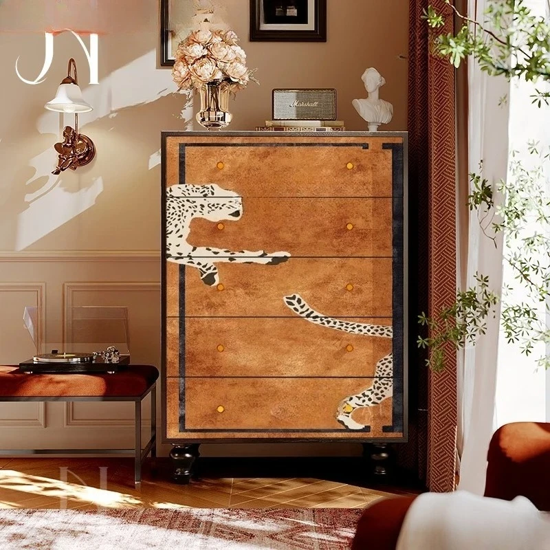 American retro leopard solid wood six buckets living room storage drawer cabinet bedroom bedside decoration
American retro leopard solid wood six buckets living room storage drawer cabinet bedroom bedside decoration