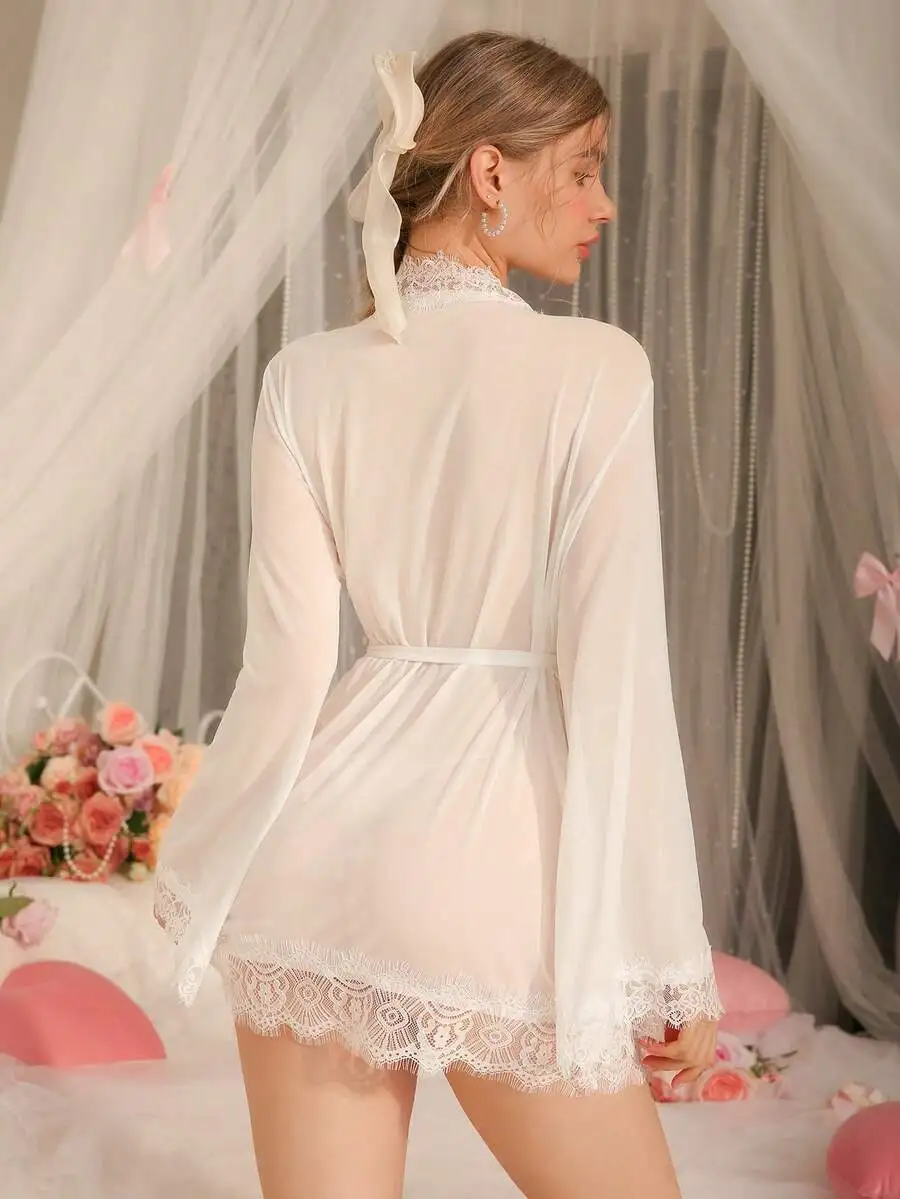 Valentines Day Lace Trim Flare Sleeve Women Sleepwear Robe
Valentines Day Lace Trim Flare Sleeve Women Sleepwear Robe
