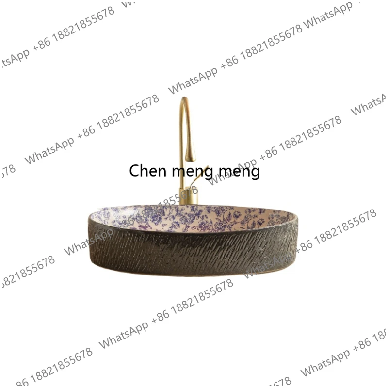 Oval bathroom washbasin basin on the table ceramic balcony art basin retro home
Oval bathroom washbasin basin on the table ceramic balcony art basin retro home