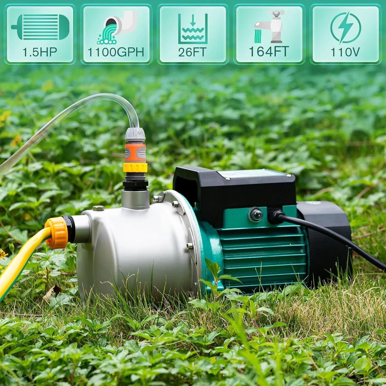 1HP Shallow Jet Well Pump Portable Garden Pump, 980GPH 110V 148Feet Stainless Steel, Water Transfer Draining Irrigation
1HP Shallow Jet Well Pump Portable Garden Pump, 980GPH 110V 148Feet Stainless Steel, Water Transfer Draining Irrigation