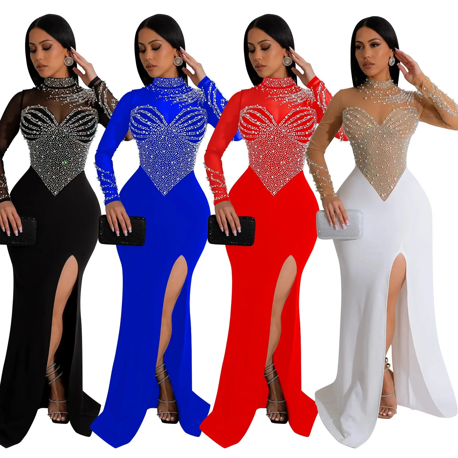Wedding Guest Dress Prom Elegant Party Dresses Black Rhinestone Embellished Slit Maxi Dress Sheer Mesh Bodice Side Slit Skirt
Wedding Guest Dress Prom Elegant Party Dresses Black Rhinestone Embellished Slit Maxi Dress Sheer Mesh Bodice Side Slit Skirt
