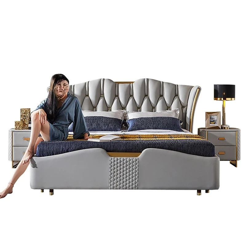American light luxury leather bed, postmodern 1.8 master bedroom soft bag cowhide wedding bed simple double high back
American light luxury leather bed, postmodern 1.8 master bedroom soft bag cowhide wedding bed simple double high back