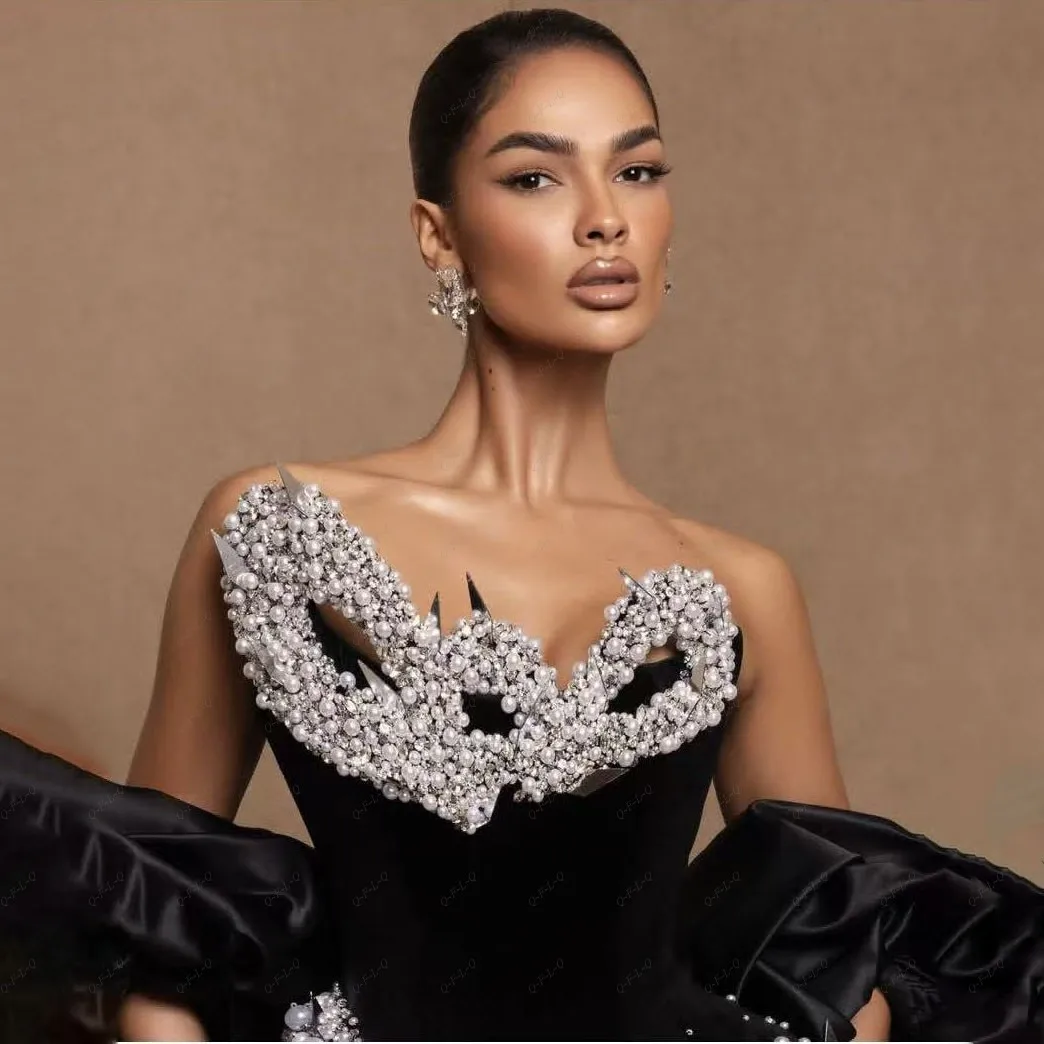 Luxury 2 Pieces Cape Long Women Engagement Prom Dresses Folds Off Shoulder Pearls Beaded Black Evening Party Dress With Jackets
Luxury 2 Pieces Cape Long Women Engagement Prom Dresses Folds Off Shoulder Pearls Beaded Black Evening Party Dress With Jackets