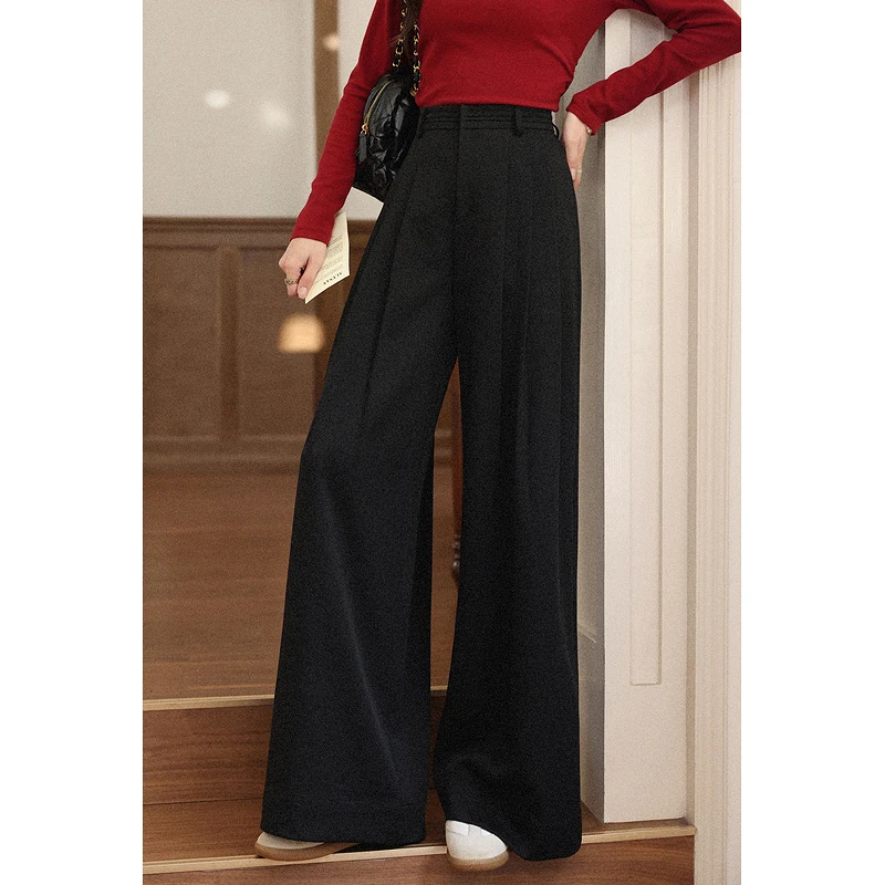 ALXNAN Black Pants Casual Wide-leg Straight Women's Baggy Pants 2025 Autumn New Loose-fit Office Lady Elegant Trousers L57695 
ALXNAN Black Pants Casual Wide-leg Straight Women's Baggy Pants 2025 Autumn New Loose-fit Office Lady Elegant Trousers L57695