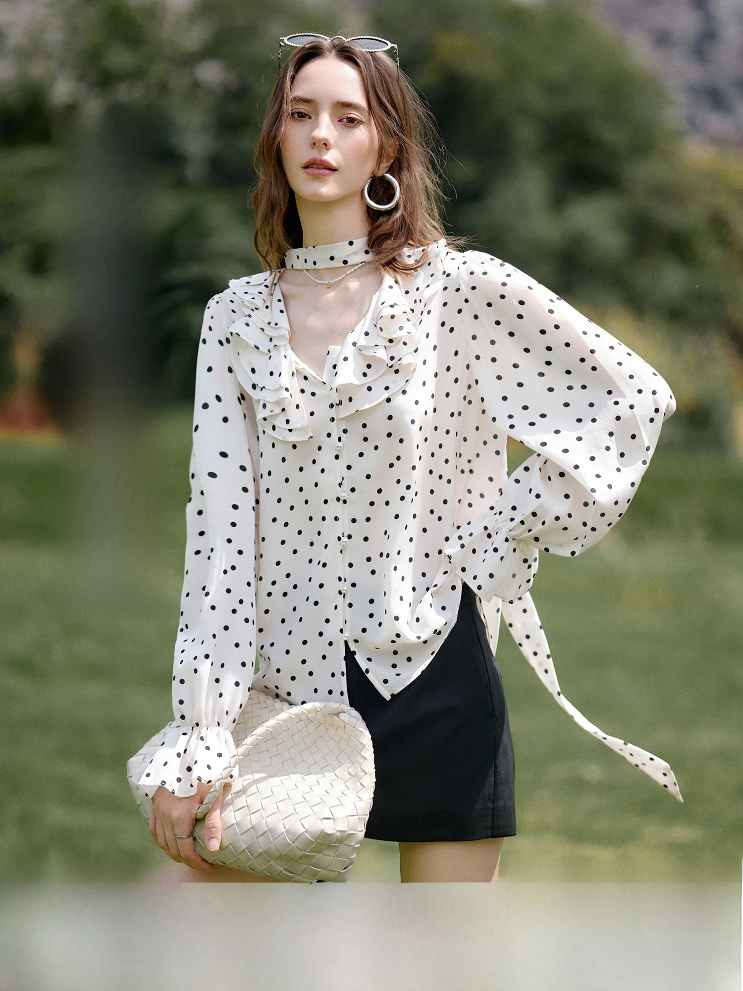 Ele Silk irt for Women with Lace Trim 6MM Double Gauze Polka Dot Overture by NAGUAGU Comfortable Breathable Long Sve
Ele Silk irt for Women with Lace Trim 6MM Double Gauze Polka Dot Overture by NAGUAGU Comfortable Breathable Long Sve